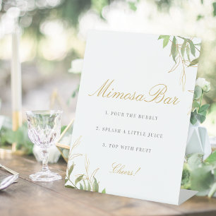 Modern Greenery and Gold Mimosa Bar Pedestal Sign