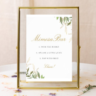 Modern Greenery and Gold Mimosa Bar Sign