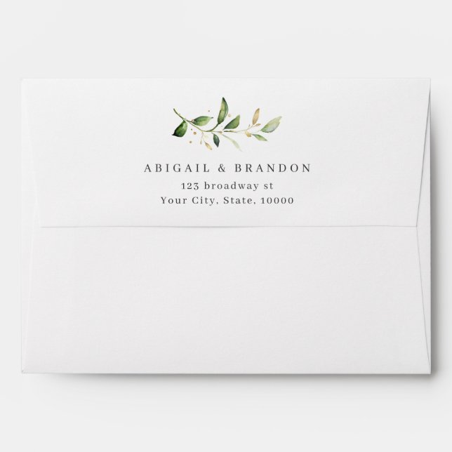 Modern Greenery and Gold Rustic Wedding Envelope (Back (Top Flap))