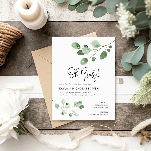 Modern Greenery Baby Shower by Mail Invitation (Creator Uploaded)