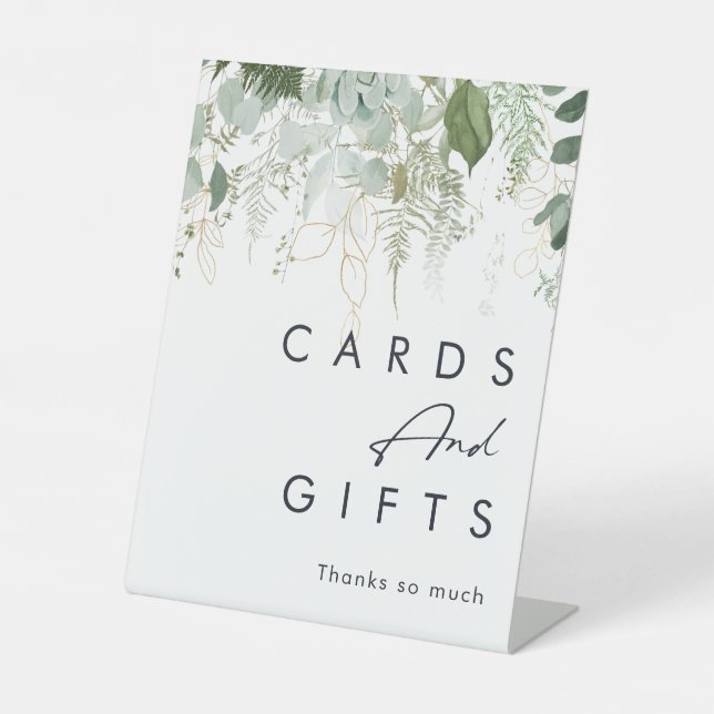 Modern Greenery Baby Shower Cards and Gifts Pedestal Sign (Front)