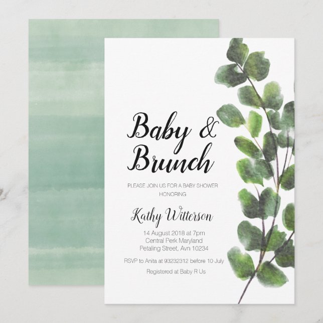 Modern greenery Baby shower invitation boy (Front/Back)
