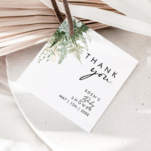 Modern Greenery Baby Shower Square Thank You Favour Tags