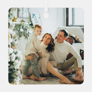 Modern Greenery Black Christmas Family Photo Metal Tree Decoration