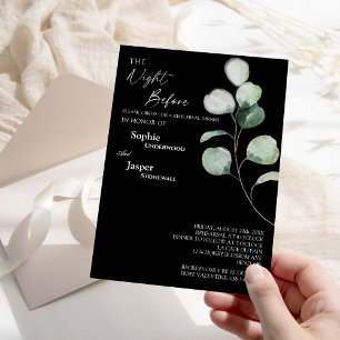 Modern Greenery Black Night Before Rehearsal Invitation