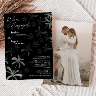 Modern Greenery Black Photo We're Engaged Invitation