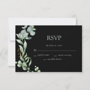 Modern Greenery Black Sage Simple Wedding RSVP Card