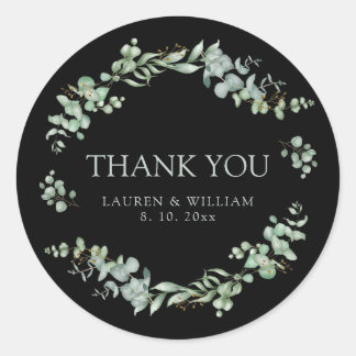 Modern Greenery Black Sage Wedding Thank You Classic Round Sticker