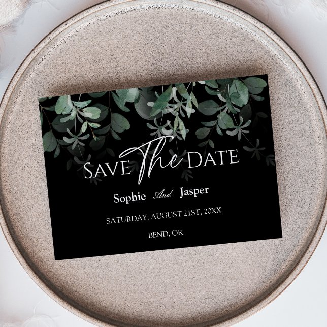 Modern Greenery Black Wedding Flat Save The Date (Creator Uploaded)
