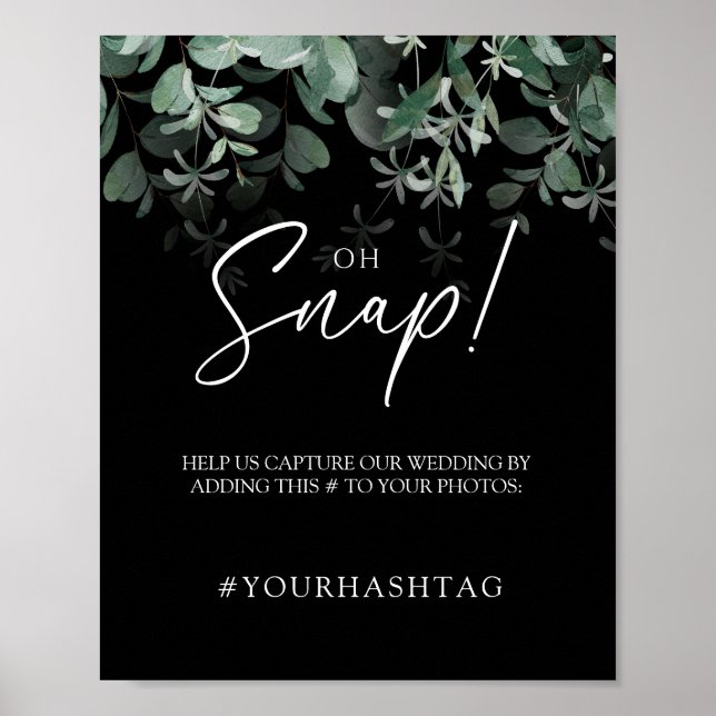 Modern Greenery Black Wedding Oh Snap Poster (Front)