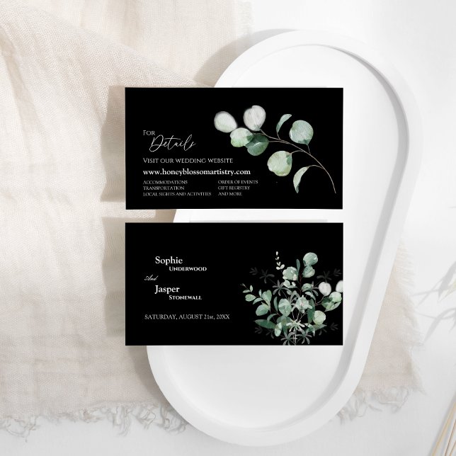 Modern Greenery Black Wedding Website Enclosure Card (Creator Uploaded)
