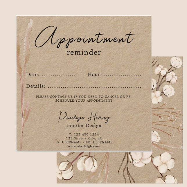 Modern Greenery Blush Pink Kraft Appointment Card (Creator Uploaded)