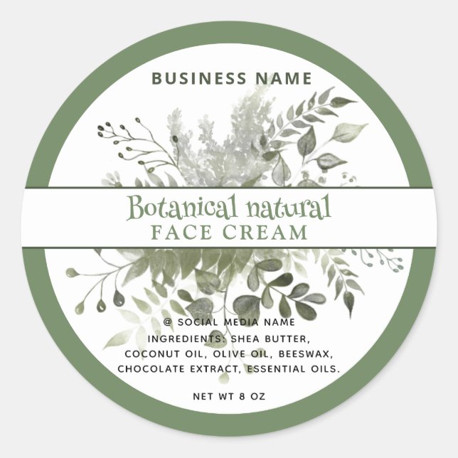 Modern greenery botanical elegant product classic round sticker (Front)