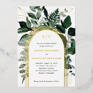 Modern Greenery Botanical foil Wedding Invitations