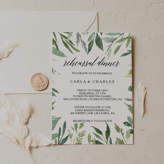 Modern Greenery Botanical Foliage Rehearsal Dinner Invitation (Creator Uploaded)