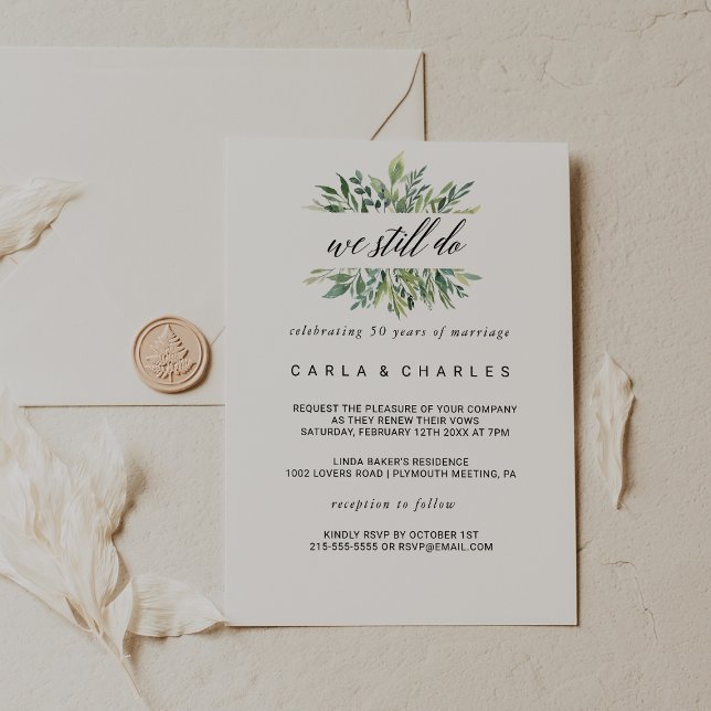Modern Greenery Botanical Foliage Vow Renewal Invitation (Creator Uploaded)