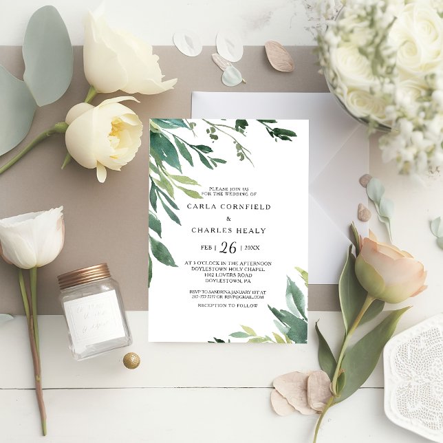 Modern Greenery Botanical Foliage Wedding Invitation (Creator Uploaded)