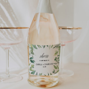 Modern Greenery Botanical Foliage Wedding Sparkling Wine Label