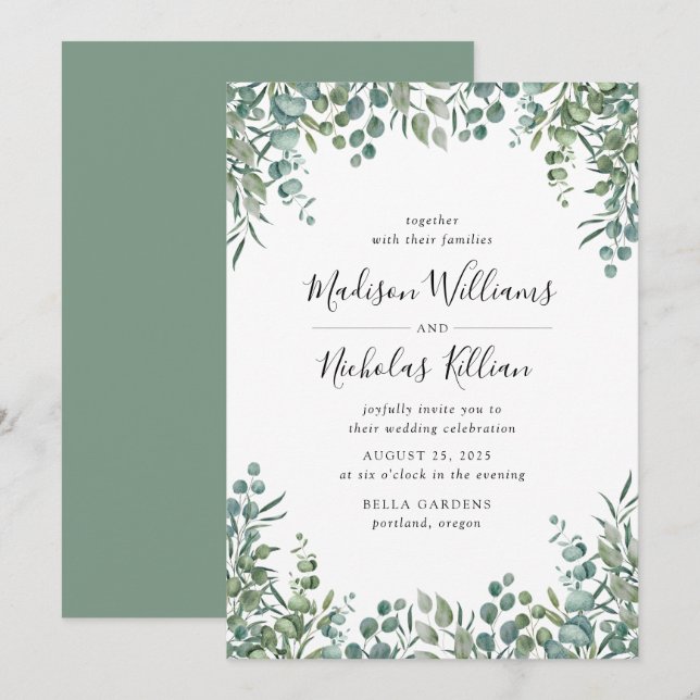 Modern Greenery | Botanical Frame Wedding Invitation (Front/Back)