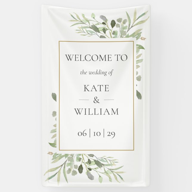 Modern Greenery Botanical Wedding Welcome Sign (Vertical)