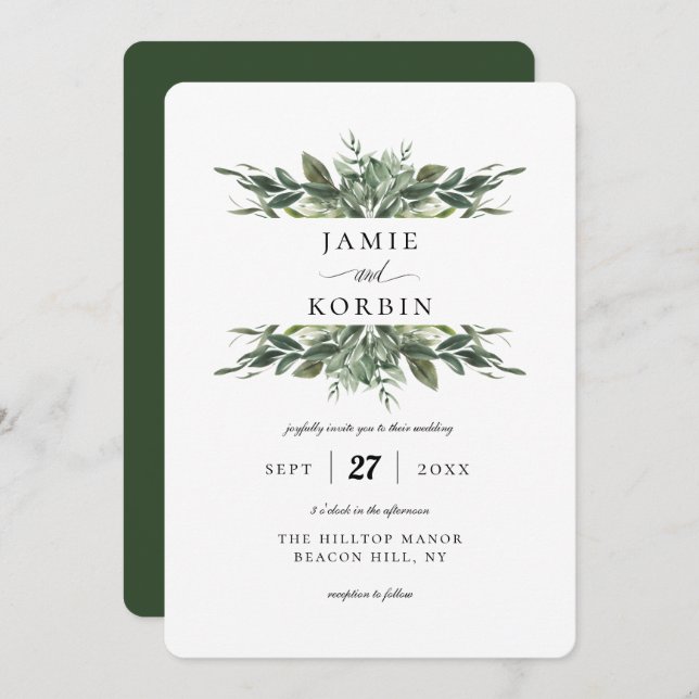 Modern Greenery Bouquets Wedding Invitation (Front/Back)