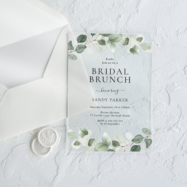 Modern Greenery Bridal Brunch Bridal Shower Acrylic Invitations (Creator Uploaded)
