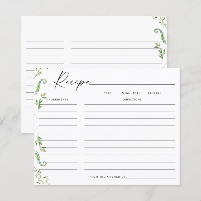 Modern Greenery Bridal Shower Recipe Card (Front/Back)