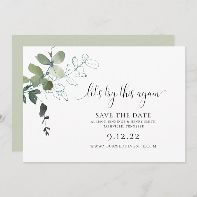 Modern Greenery Change the Date Wedding Save The D Save The Date (Front/Back)