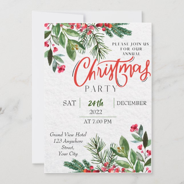 Modern Greenery Christmas Party Invitation  (Front)