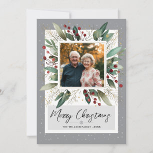 Modern Greenery Christmas Photo Holiday Card