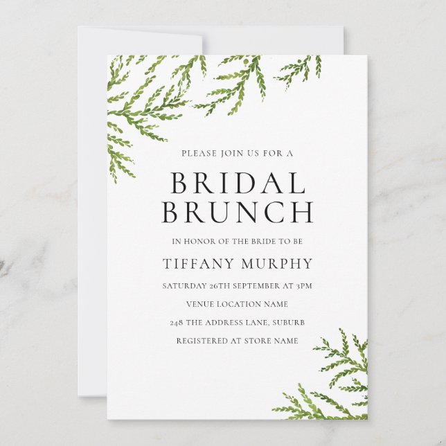 Modern Greenery Elegant Bridal Brunch Invitation (Front)