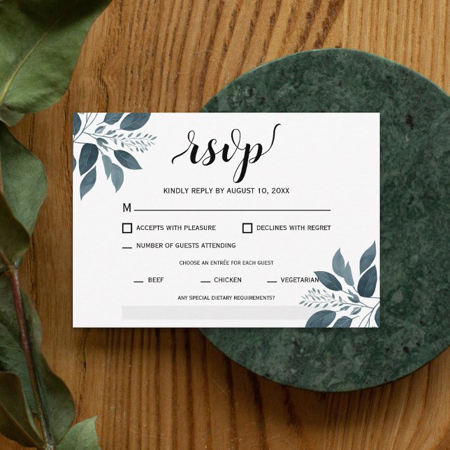Modern Greenery Entree Meal Choice Wedding  RSVP Card (
Elevate your wedding celebration with our efficient RSVP, tailored for your special day.)