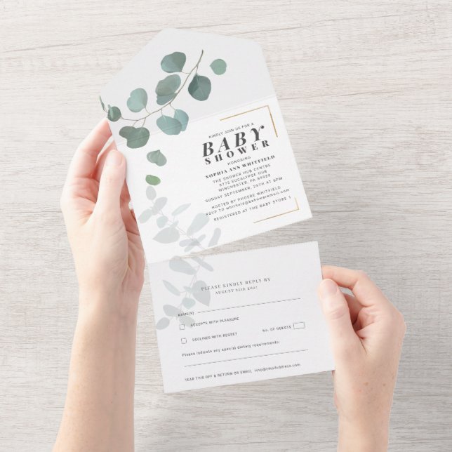 Modern Greenery Eucalyptus Baby Shower  All In One Invitation (Tearaway)