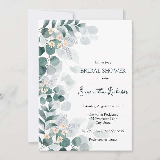 Modern greenery eucalyptus bridal shower  invitati invitation (Front)