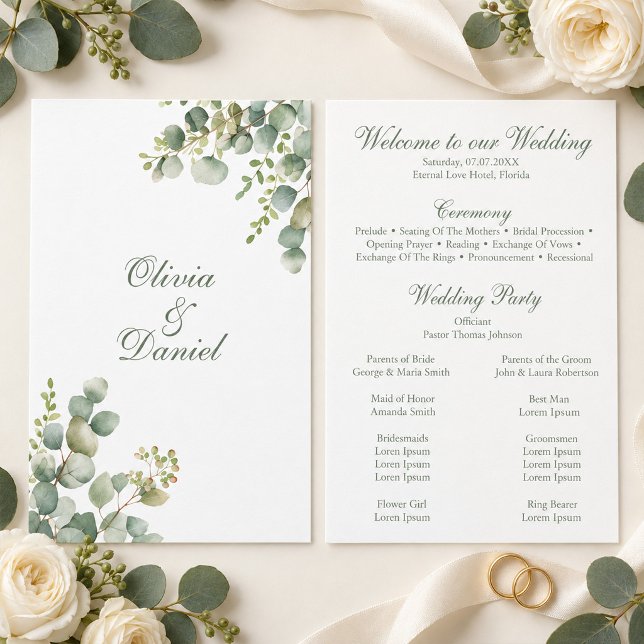 Modern Greenery Eucalyptus Wedding Program Programme (Modern Greenery Eucalyptus Wedding Program)