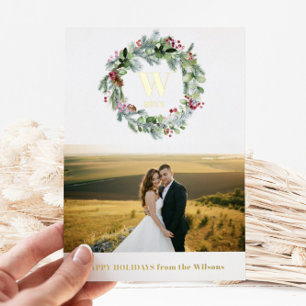 Modern Greenery Floral Wreath   Monogram 1 Photo