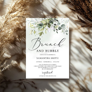 Modern greenery foliage brunch and bubbly bridal invitation
