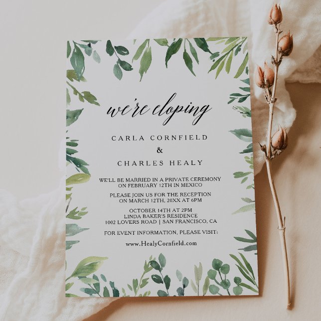 Modern Greenery Foliage Elopement Reception Invitation (Creator Uploaded)