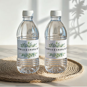 Modern Greenery Foliage Water Bottle Label