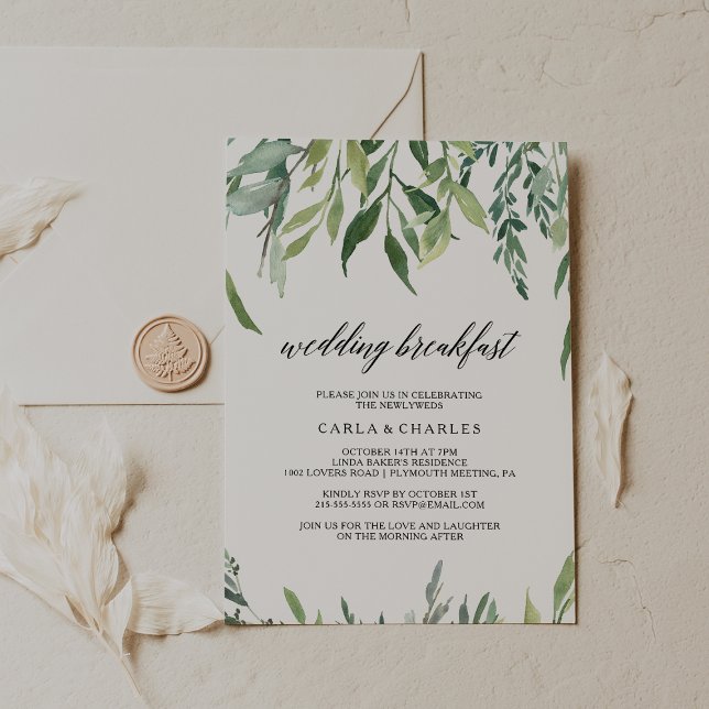 Modern Greenery Foliage Wedding Breakfast Invitation (Creator Uploaded)