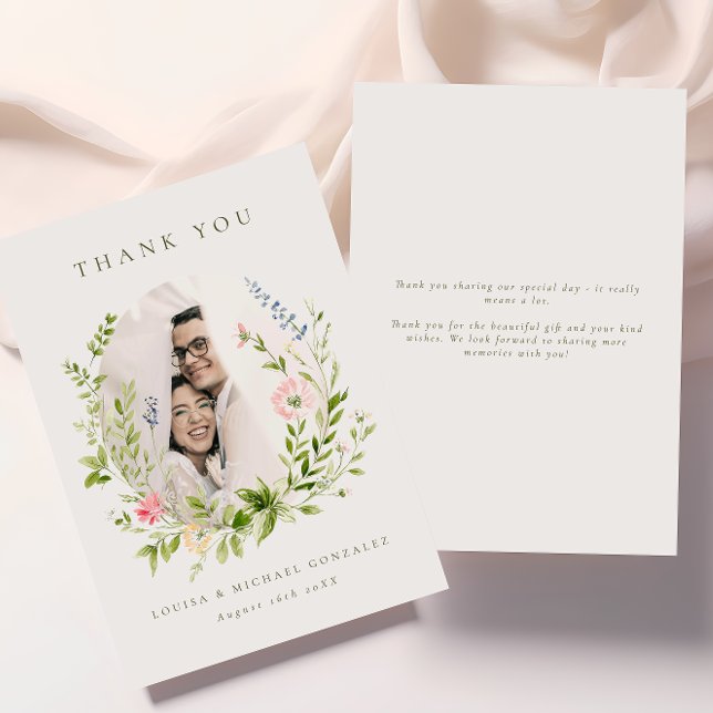 Modern Greenery Frame Photo Wedding Thank You Card (Creator Uploaded)