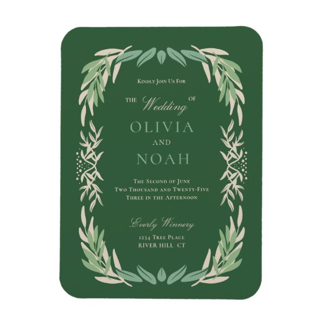 Modern Greenery Framed Wedding Invitation Magnet (Vertical)