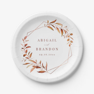 Modern Greenery Geometric Fall Rustic Wedding Paper Plate