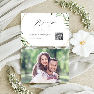 Modern Greenery Geometric Rustic Wedding QR code  RSVP Card