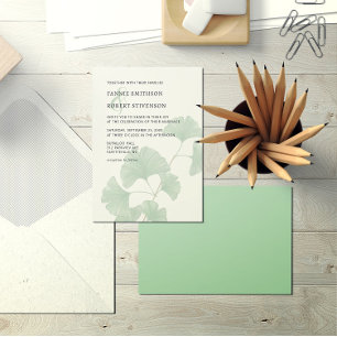 Modern Greenery Ginkgo Tree Watercolor Wedding  Invitation