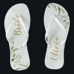 Modern Greenery Gold Geometric Personalised bride Jandals<br><div class="desc">Rustic watercolor botanical foliage greenery design,  with personalised name,  simple and elegant,  great personalised gifts for bride
See all the matching pieces in collection</div>