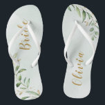 Modern Greenery Gold Geometric Personalised bride Jandals<br><div class="desc">Rustic watercolor botanical foliage greenery design,  with personalised name,  simple and elegant,  great personalised gifts for bride
See all the matching pieces in collection</div>