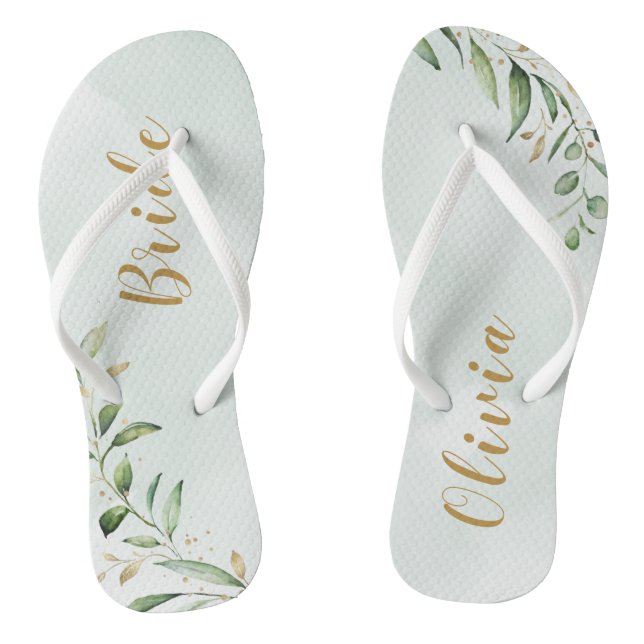 Modern Greenery Gold Geometric Personalised bride Jandals (Footbed)