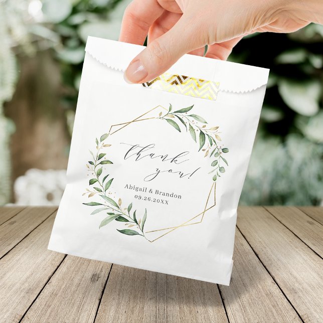 Modern Greenery Gold Geometric Rustic Wedding Favour Bags (Modern Greenery Gold Geometric Rustic Wedding Favor Bag)
