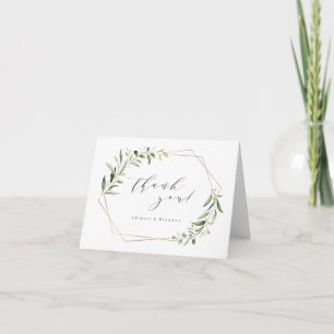 Modern Greenery Gold Geometric Rustic Wedding Thank You Card